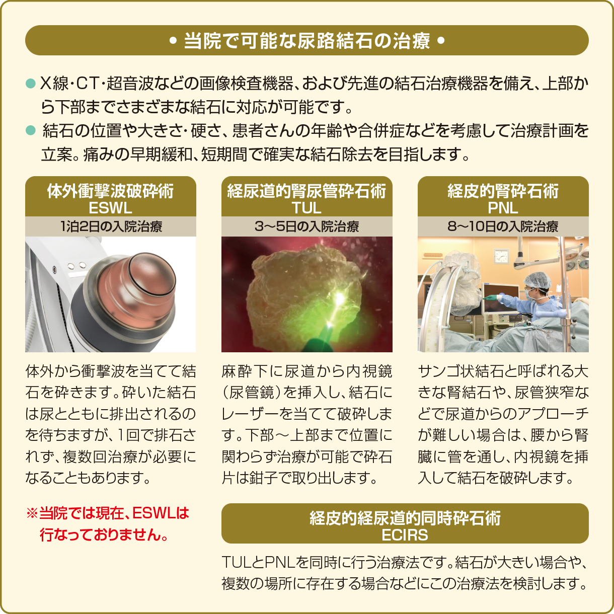 当院で可能な尿路結石の治療